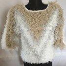 Vintage Hand Crochet Curly Eyelash Sweater Sz M Sideffects NEW Beige White Gray Vintage Hand Crochet Curly Eyelash Sweater Sz M Sideffects NEW Beige White Gray