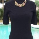 Cache Moc Neck Peek A Boo Pointelle Knit Stretch Top New Size XS/S Black $88 NWT Cache Moc Neck Peek A Boo Pointelle Knit Stretch Top New Size XS/S Black $88 NWT