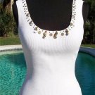 Cache Rib Knit Charm Hearts Keys Embellished Stretch Top New Size XS/S/M $88 NWT Cache Rib Knit Charm Hearts Keys Embellished Stretch Top New Size XS/S/M $88 NWT