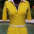 Cache Stretch Knit White Attached Collar + Patent Belt Top New Size XS/S/M $98