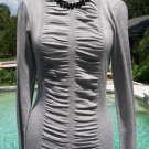 Cache Top New Sz XS/S Stretch Shirred Ruched Silver Gray Banded Bottom $98 NWT