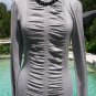 Cache Top New Sz XS/S Stretch Shirred Ruched Silver Gray Banded Bottom $98 NWT