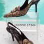 Donald Pliner Couture Leather Pump Shoe New Bronze French Leopard Tapestry $325