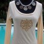 Cache Rhinestone Crown Crest Vanilla Cream Top New Size XS/S/M Stretch NWT $98