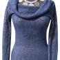 Cache Navy Metallic Oversize Collar Top New Super Soft Stretch XS/S/M/L $98 NWT