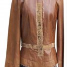 Cache Lamb Leather Lamb Fur Trim Jacket Coat Top New M/L Suede Gemstones $598