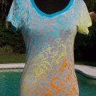 Cache Sunrise Dip Dye Burn Out Tee Top Sz S/M Sheer Illusion New Yummy Soft NWT