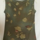 Cache Sheer Illusion Mesh Sleeveless Tank Top CAMI Stretch Sz S/M Olive Multi