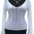Cache PEEK-A-Boo crochet KNIT V Neck Top NWT S/M/L Banded Bottom Stretch $118