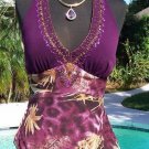 Cache SILK Beaded Embellished Halter Stretch Top New Size XS New $128 Purple NWT