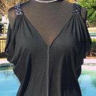 Cache Metal Studs Straps Plunging V Neck Drape Sleeve Top NWT XS/S Stretch $88 Cache Metal Studs Straps Plunging V Neck Drape Sleeve Top NWT XS/S Stretch $88