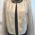Chico's Black Label Perforated Natural Tan Open Blazer Jacket Ladies Size 0
