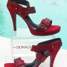 Donald Pliner Couture Tomato Red Suede Gator Leather Shoe New Ankle Wrap $265