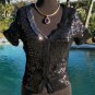 Cache Rib Knit Pearlized Embellished Neck Stretch Top New Size XS/S NWT $88