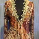 Cache Silk Shimmer Lined Embellished Peasant Boho Lace Up Top New XS/S $138 NWT