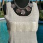 Cache Ivory Light Gold Metallic Stretch Cami Top New Sequin Embellished XL $108