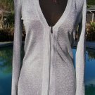 Cache Up Zip All The Way Front Silver Metallic Top New XS/S Stretch $128 NWT