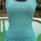 Cache Aqua Metallic Raining Crystal Embellished Top New Size XS/S Stretch NWT Cache Aqua Metallic Raining Crystal Embellished Top New Size XS/S Stretch NWT