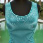 Cache Aqua Metallic Raining Crystal Embellished Top New Size XS/S Stretch NWT