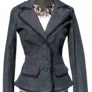 Cache Black Denim Top Jacket New Size 0/2/4/6 Eyelash Trim Stretch $168 NWT