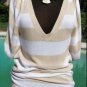 Cache Plunging V Neck Ruched Knit Tunic Top New Sz S/M Banded Bottom Stretch $88