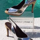 Donald Pliner Couture Cork Metallic Silver Leather Pump Shoe New Slingback $285 Donald Pliner Couture Cork Metallic Silver Leather Pump Shoe New Slingback $285