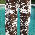 Cache Stretch Brown White Flower Crop Capri Pant New Size 0/2/4 XS/S $88 NWT