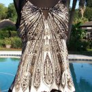 Cache Beaded Cut In Sleeve Top New XS/S/M Key Hole Front Back Stretch $128 NWT