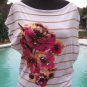 Cache Top New Sz S/M Stretch Banded Bottom Ruched Shoulder Embellished $108 NWT