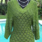 Cache Green Metallic Peek A Boo Knit Top Size S/M Banded Bottom Stretch $118 NWT Cache Green Metallic Peek A Boo Knit Top Size S/M Banded Bottom Stretch $118 NWT