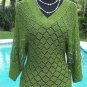 Cache Green Metallic Peek A Boo Knit Top Size S/M Banded Bottom Stretch $118 NWT