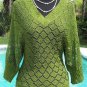 Cache Green Metallic Peek A Boo Knit Top Size S/M Banded Bottom Stretch $118 NWT