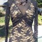 Cache Sheer Illusion Lace Open Back Nude Mesh Front Ruched Top New Stretch $108