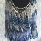 Cache Embellished Peasant Boho Top New S/M SPLIT Sleeve Elastic Waist $138 NWT