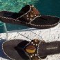 BCBG MAXAZRIA Tiger Eye Stones Suede Shoe New 5.5 6 Flat Sandal Thong $225 NIB