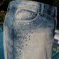 Cache Denim Rhinestone Metal Stud Skirt M/L Slight Distress Stretch $98 NWT