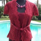 Cache Sheer Lace Outer Lot 2 Pcs Satin Cami Top Jacket S/M/L Self Belt $158 NWT