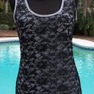 Cache Black Lace Overlay Stretch Gray Tee Top New Size XS/S NWT Cache Black Lace Overlay Stretch Gray Tee Top New Size XS/S NWT