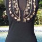 Cache Plunging V Neck Stretch Wood Beads Stones Embellishment Top New S/M/L NWT