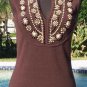 Cache Plunging V Neck Stretch Wood Beads Stones Embellishment Top NWT XS/S/M/L