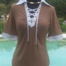 Cache Lace Up Front Ruched Bust Stretch Top New XS/S Rayon Spandex $88 NWT
