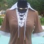 Cache Lace Up Front Ruched Bust Stretch Top New XS/S Rayon Spandex $88 NWT