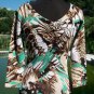 Cache Animal Embellished Double V Neck Top New Sz S Stretch 3/4 Sleeve $108 NWT