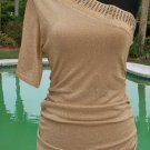Cache Metallic 1 Shoulder Top New Size XS/S Stretch Metal Embellished $128 NWT