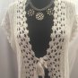 Cache White Silver Metallic Peek A Crochet Vest Top New S/M/L Stretch $128 NWT