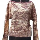 Cache Luxe Crinkle Metallic Split Sleeve Top New S/M/L+ Lace Trim Stretch $198