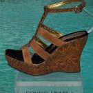 Donald Pliner Couture Camel Suede Rosette Leather Wedge Shoe Hand Made $295 NIB