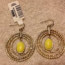 Cache Earrings Yellow "Jade" Stone Gold Metal 2" Long Wedding Event Work $44 NWT