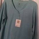 KAREN NEUBURGER LONG SOLID Blue PAJAMAS Long Sleeve TOP NWT $38 Size S