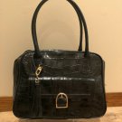 ANN TAYLOR BLACK CROC EMBOSSED LEATHER COMPARTMENTS SHOULDER BAG + WALLET LOT 2